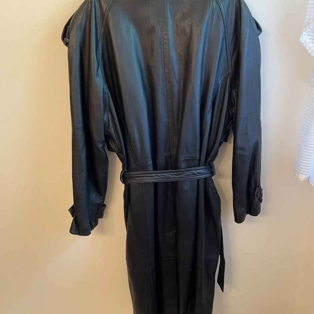 Ladies' black leather long coat, BRAEFAIR LEATHER NY, size XL - Picture 2 of 2